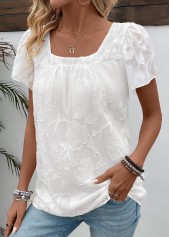 White Chiffon Short Sleeve Square Neck T Shirt | thumb picture 