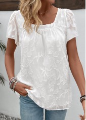 White Chiffon Short Sleeve Square Neck T Shirt | thumb picture 