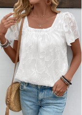 White Chiffon Short Sleeve Square Neck T Shirt | thumb picture 