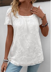 White Chiffon Short Sleeve Square Neck T Shirt | thumb picture 