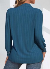Peacock Blue Patchwork Long Sleeve Shirt Collar Blouse | thumb picture 