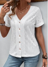 White Button Short Sleeve V Neck Blouse | thumb picture 