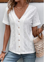 White Button Short Sleeve V Neck Blouse | thumb picture 