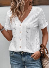 White Button Short Sleeve V Neck Blouse | thumb picture 