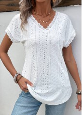 White Patchwork Short Sleeve V Neck T Shirt | thumb picture 