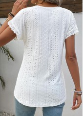 White Patchwork Short Sleeve V Neck T Shirt | thumb picture 