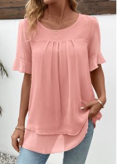 Pink Layered Short Sleeve Round Neck Blouse