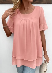 Pink Layered Short Sleeve Round Neck Blouse | thumb picture 