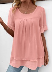 Pink Layered Short Sleeve Round Neck Blouse | thumb picture 