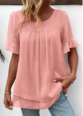 Pink Layered Short Sleeve Round Neck Blouse | thumb picture 
