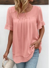 Pink Layered Short Sleeve Round Neck Blouse | thumb picture 