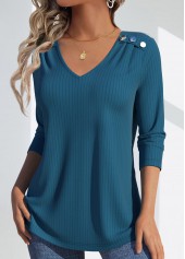 Peacock Blue Lace Long Sleeve V Neck T Shirt | thumb picture 