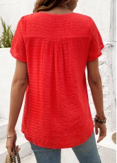 Neon Red Button Short Sleeve Round Neck T Shirt | thumb picture 