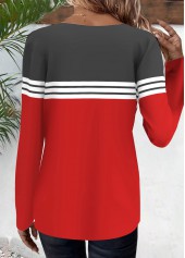 Red Striped Long Sleeve Round Neck T Shirt | thumb picture 