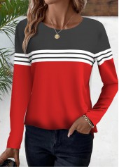Red Striped Long Sleeve Round Neck T Shirt | thumb picture 