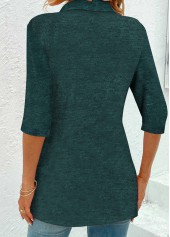 Peacock Blue Patchwork Plaid Half Sleeve Shirt Collar Blouse | thumb picture 