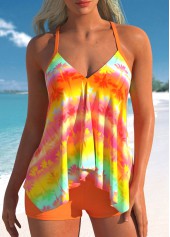 Handkerchief Hem Ombre Orange Tankini Set