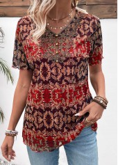 Multi Color Button Tribal Print Short Sleeve Blouse | thumb picture 