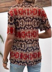 Multi Color Button Tribal Print Short Sleeve Blouse | thumb picture 