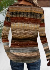 Multi Color Patchwork Long Sleeve V Neck T Shirt | thumb picture 