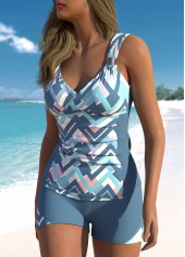 Patchwork Geometric Print Dusty Blue Tankini Set | thumb picture 