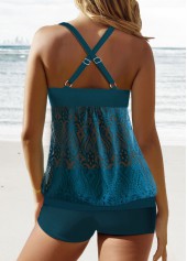 Lace Patchwork Peacock Blue Tankini Set | thumb picture 