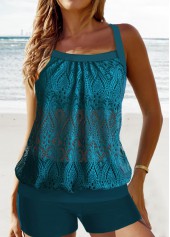 Lace Patchwork Peacock Blue Tankini Set | thumb picture 