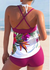 Criss Cross Floral Print Hot Pink Tankini Set | thumb picture 