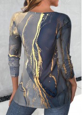 Blue Button Marble Print Long Sleeve T Shirt | thumb picture 