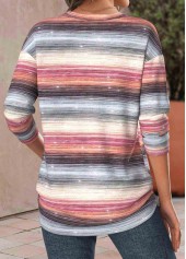 Multi Color Striped Long Sleeve Round Neck T Shirt | thumb picture 