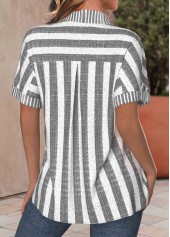 Light Grey Marl Pocket Striped Short Sleeve Blouse | thumb picture 