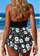 Patchwork Floral Print Black Swimdress and Panty | thumb picture 