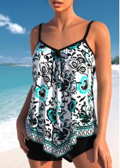 Handkerchief Hem Random Floral Print White Tankini Set | thumb picture 