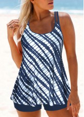 Plus Size Mid Waisted Patchwork Dusty Blue Tankini Set