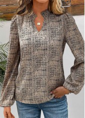 Light Camel Split Plus Size Graffiti Print Blouse