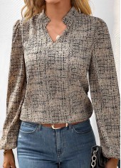 Light Camel Split Plus Size Graffiti Print Blouse