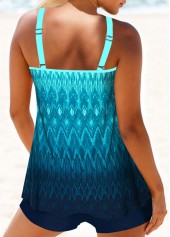Plus Size Mid Waisted Circular Ring Cyan Tankini Set | thumb picture 