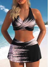 Surplice Patchwork Ombre Black Bikini Set