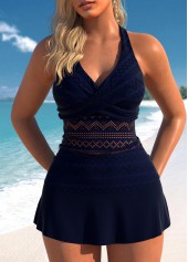 Lace Surplice V Neck Navy Tankini Set
