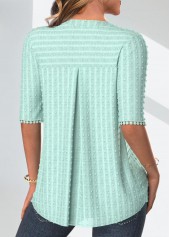 Mint Green Patchwork Half Sleeve Split Neck Blouse | thumb picture 