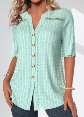 Mint Green Patchwork Half Sleeve Split Neck Blouse | thumb picture 
