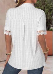 White Patchwork Shirt Collar Button Up Thin Blouse | thumb picture 