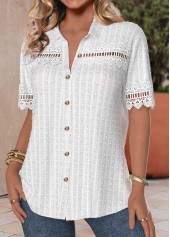 White Patchwork Shirt Collar Button Up Thin Blouse | thumb picture 