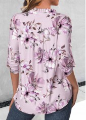 Light Purple Frill Floral Print 3/4 Sleeve Blouse | thumb picture 