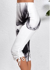 White Drawstring Ink Painting Print Skinny Elastic Waist Pants | thumb picture 