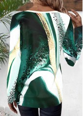 Green Patchwork Marble Print Long Sleeve T Shirt | thumb picture 