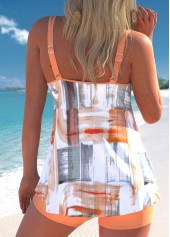 Contrast Binding Geometric Print Orange Tankini Set | thumb picture 