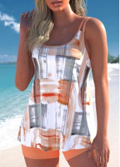 Contrast Binding Geometric Print Orange Tankini Set | thumb picture 