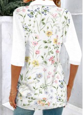White Patchwork Floral Print Half Sleeve Shirt Collar Blouse | thumb picture 