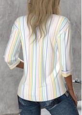 Multi Color Button Striped 3/4 Sleeve Round Neck Blouse | thumb picture 